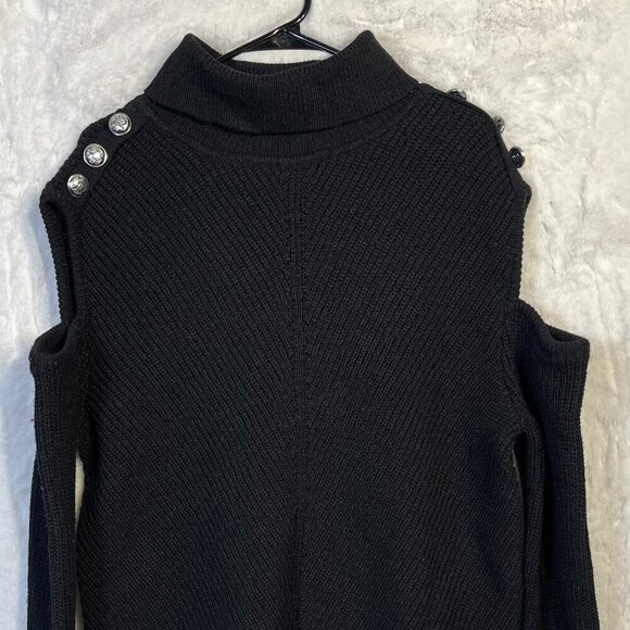 I.N.C Womens Black Cold Shoulder Tight Knit Sweater Button Warm Gold Xl Plus New - Picture 1 of 7